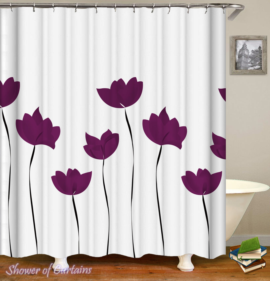 Shower Curtain of Purple Tulip Drawing