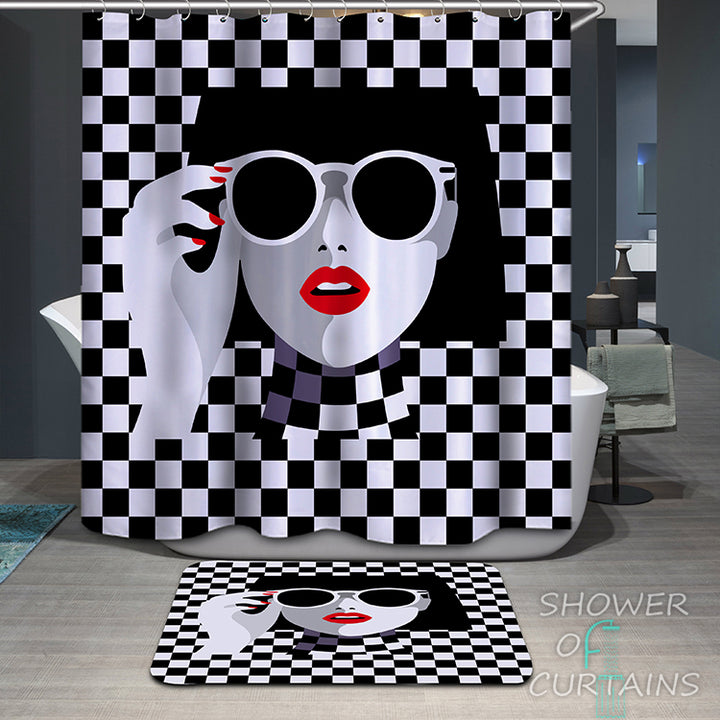 Shower Curtain of Red Lipstick Chic Lady