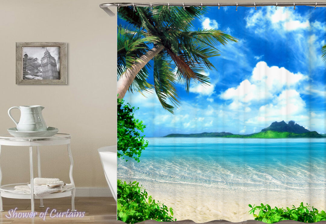Shower Curtain of Tropical Island On the Horizon