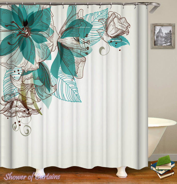 Shower curtain of Turquoise Flowers