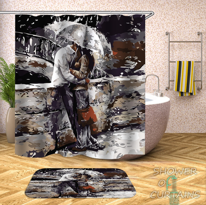 Shower Curtain of a Couple Under Umbrella