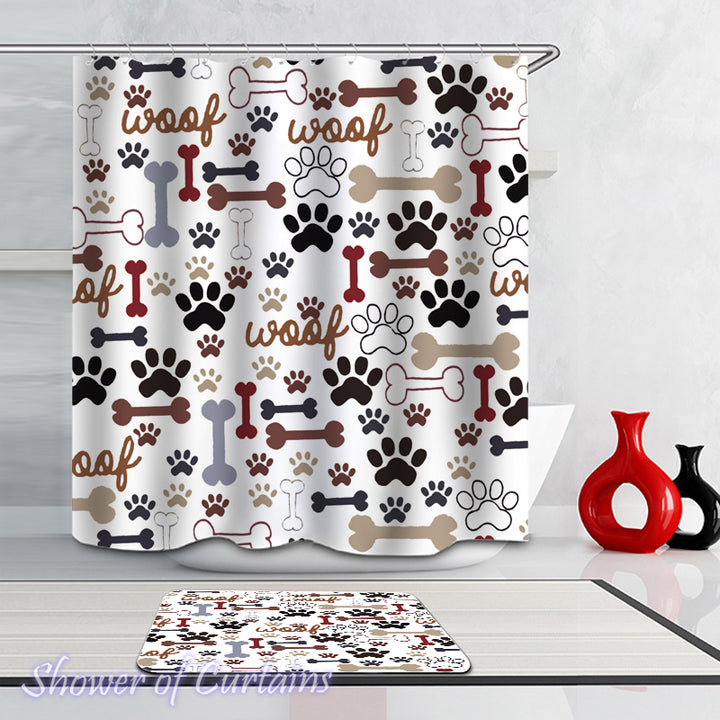 Shower Curtains Of Dog's Paws And Bones