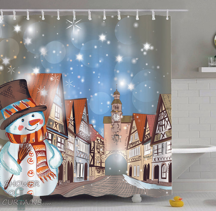 Shower Curtains of Old Town Christmas Spirit