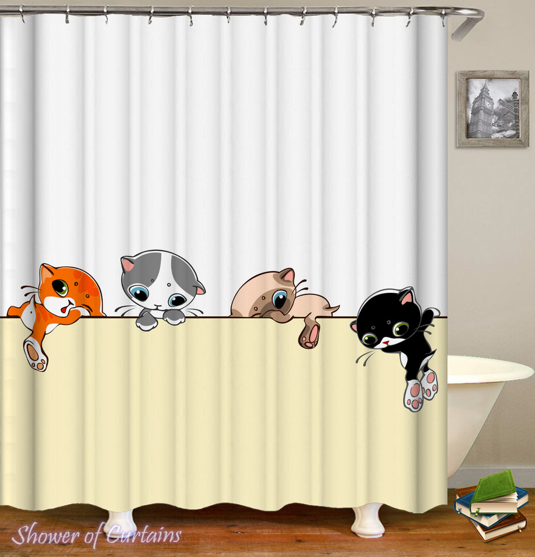 Shower Curtaon of Adorable Cartoon Kittens