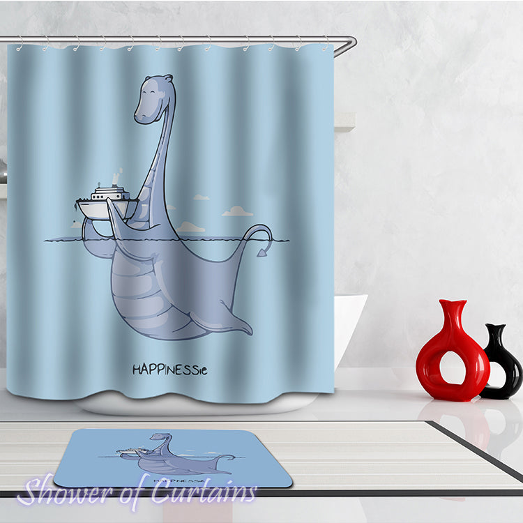 Kids shower curtains of Happy Loch Ness Monster