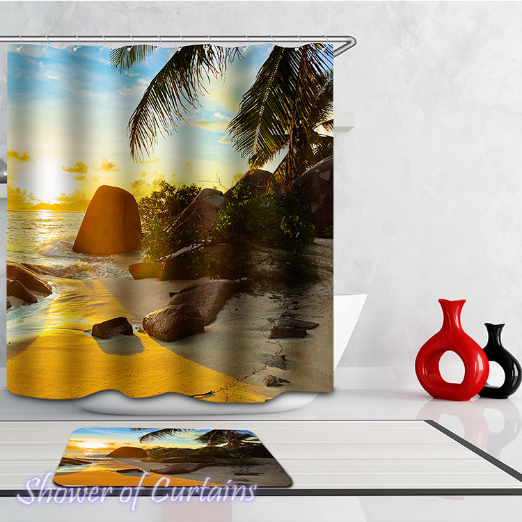 Shower curtain of Beach View of Ocean Sunset