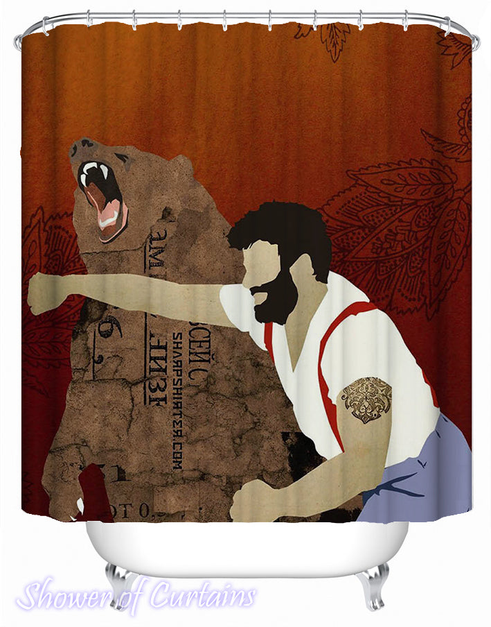 Shower curtains design - Man Hitting A Bear