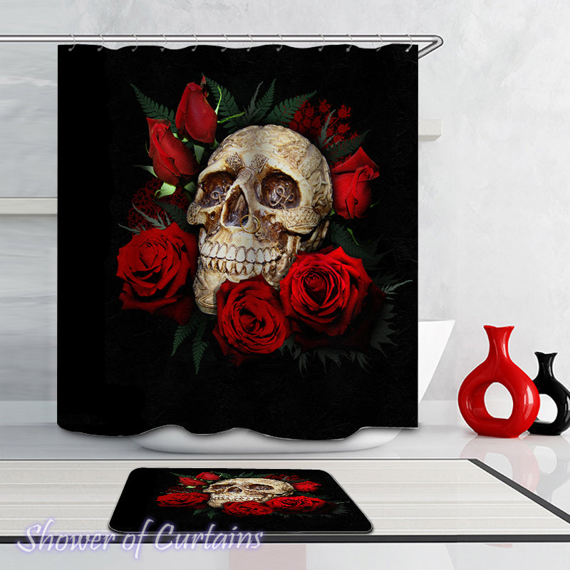 Skull Shower Curtain - Decorated Skull And Roses