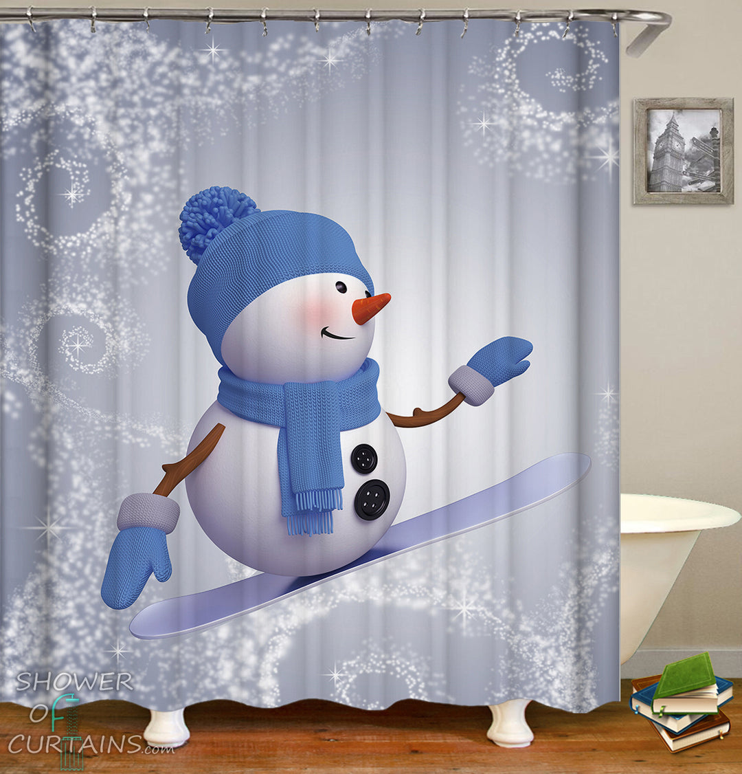Snowboarding Snowman Shower Curtain