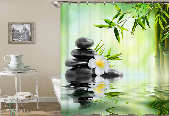 Spa Bathroom Decor of Plumeria And Bamboo Spa Shower Curtain