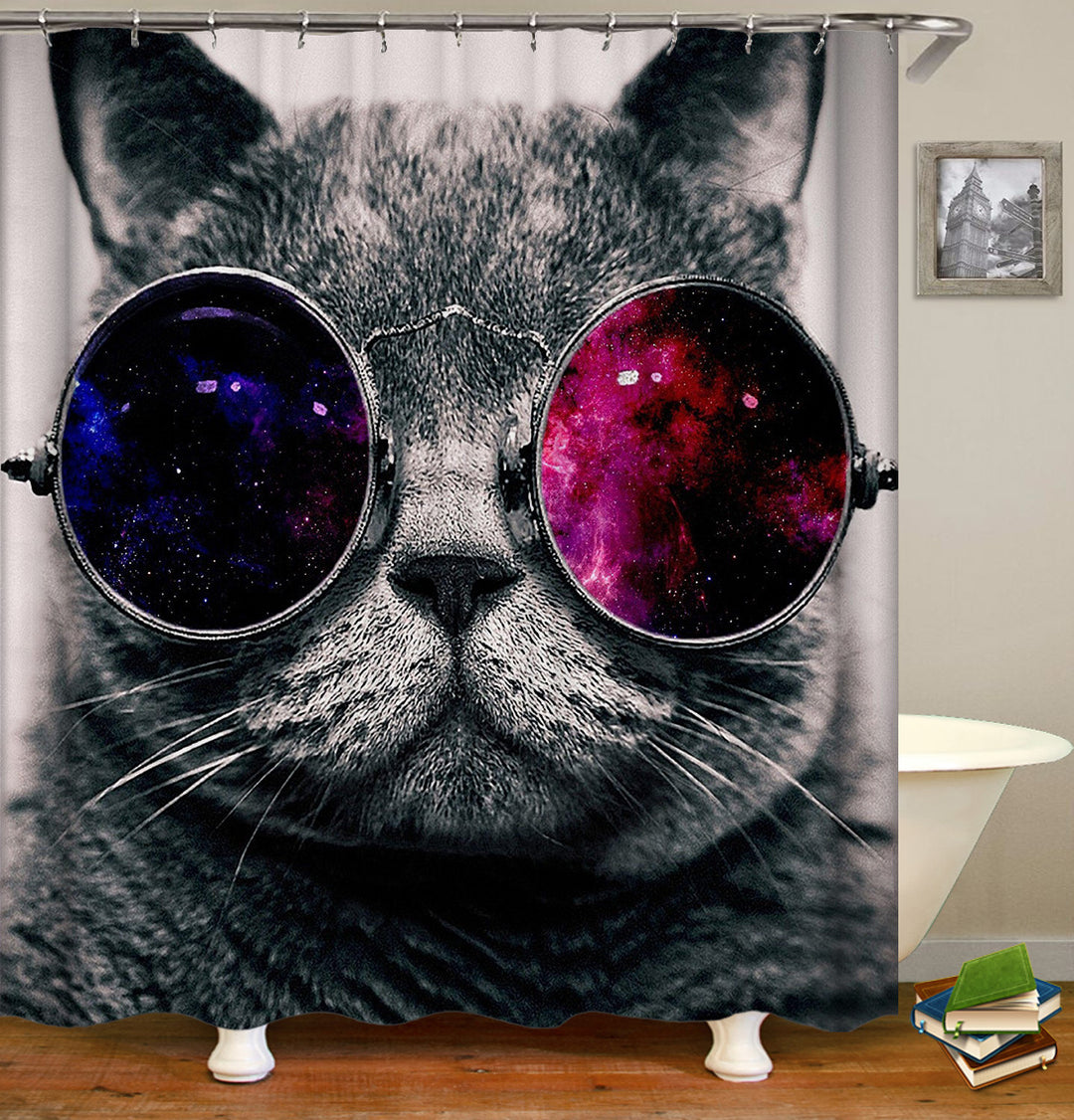 Space Glasses Cat shower curtain