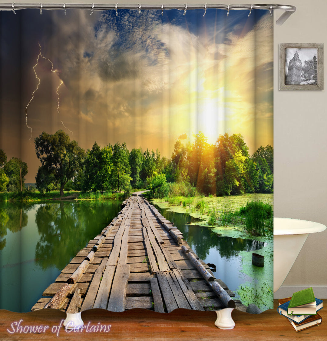 Stormy Sunset Over The Lake Shower Curtain design