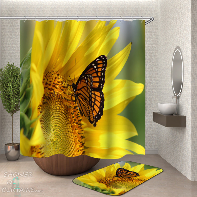 Sunflower And Butterfly Shower Curtain - Yellow Shower Curtain