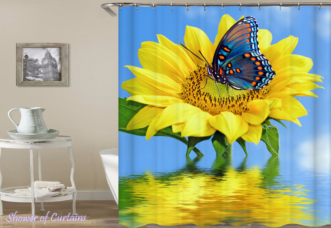 Butterfly ft Sunflower shower curtain theme