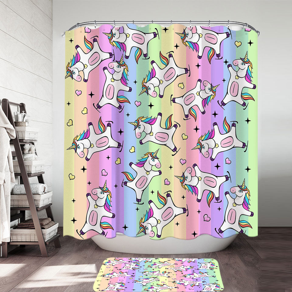 Sweetheart Rainbow Unicorns Shower Curtain