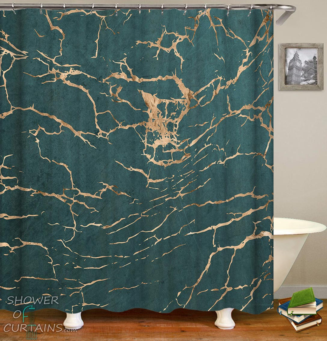 Teal Marble Shower Curtain