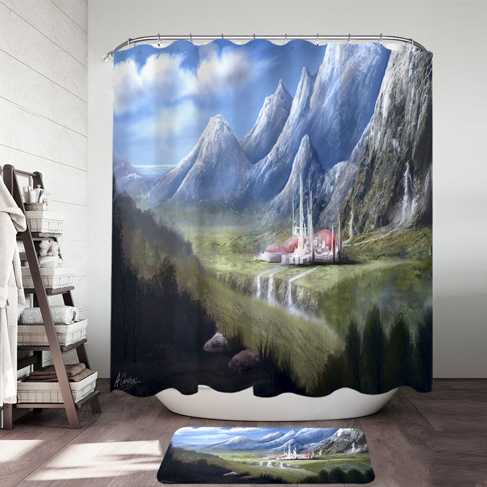 The City of Kiria Fantasy Art Fabric Shower Curtains