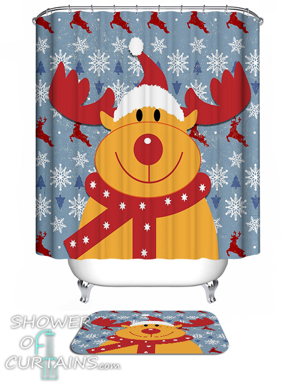 The Cutest Reindeer Shower Curtain - Christmas Them Shower Curtains