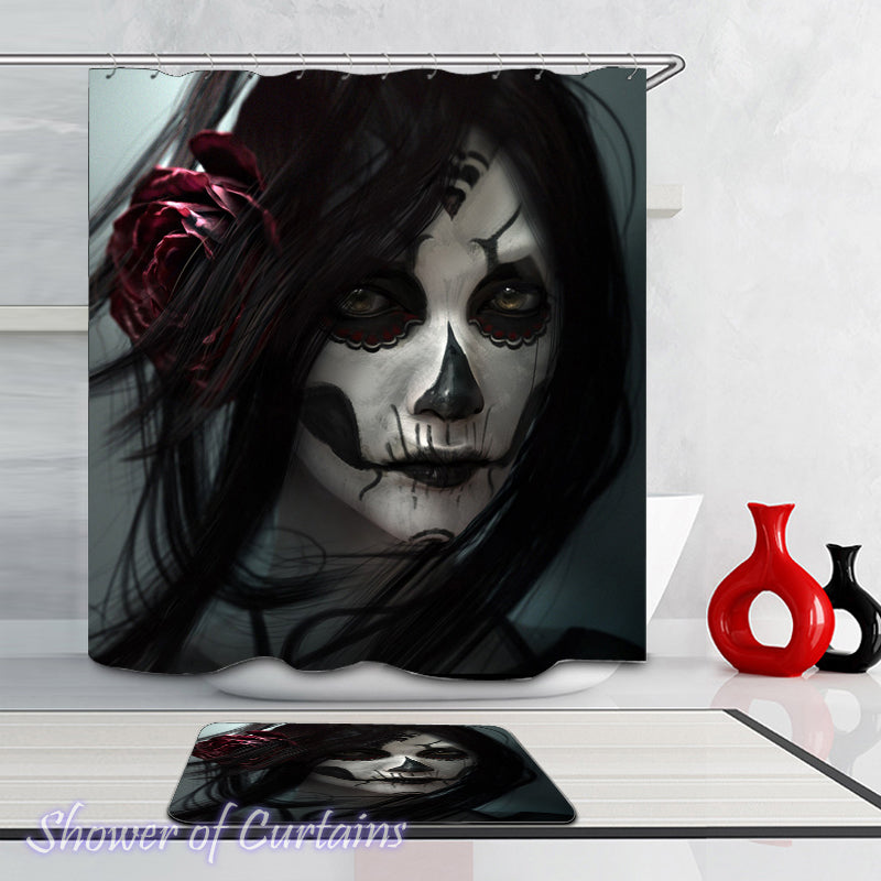 Themed shower curtains - Powerful Skull Make Up Portrait