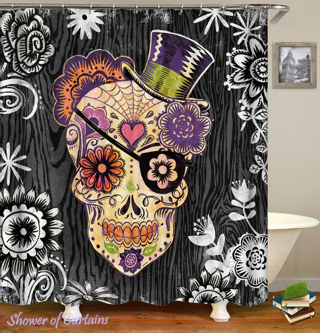 Top Hat Sugar Skull Shower Curtain