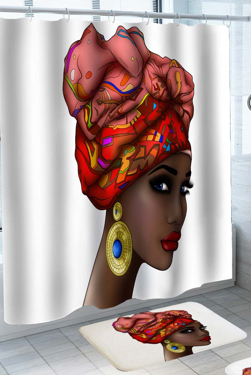 Traditional Head Tie African Black Woman Shower Curtain