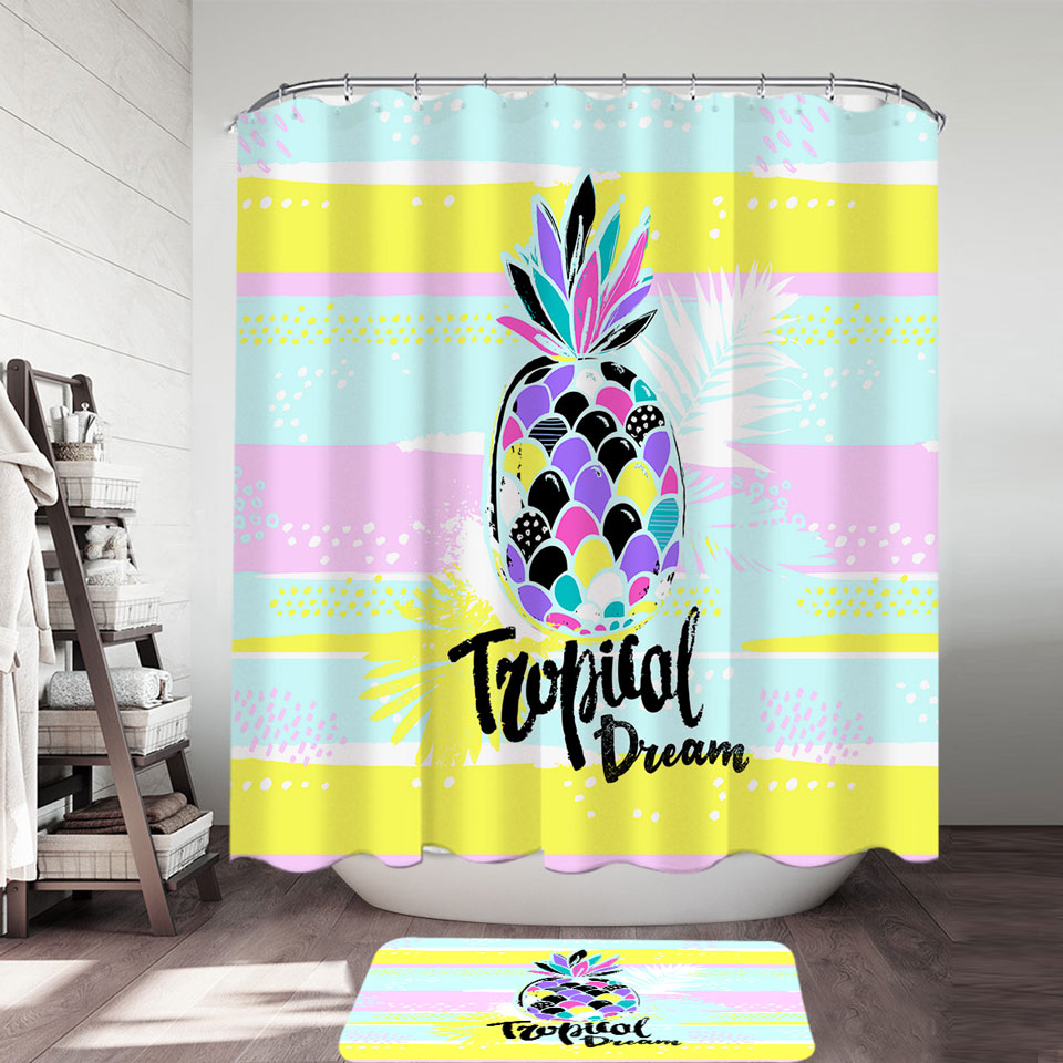 Tropical Dream a Multi Colored Pineapple Shower Curtain