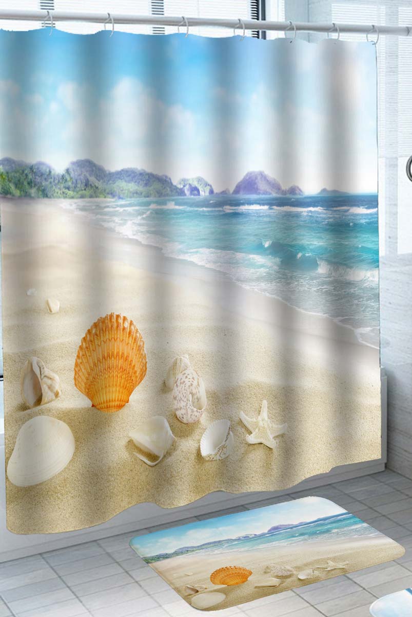 Tropical Island with White Beach Shower Curtain