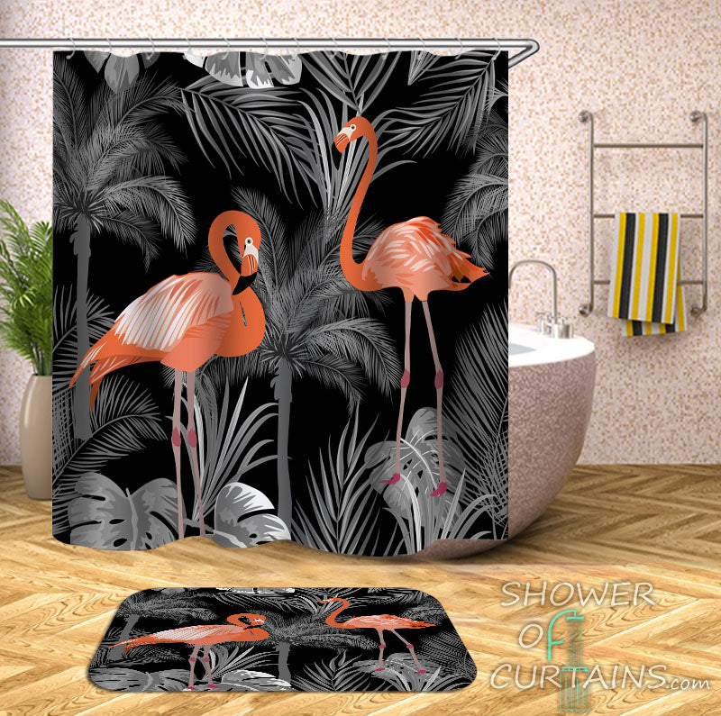 Tropical Flamingo Shower Curtain - Dim Pink Flamingos