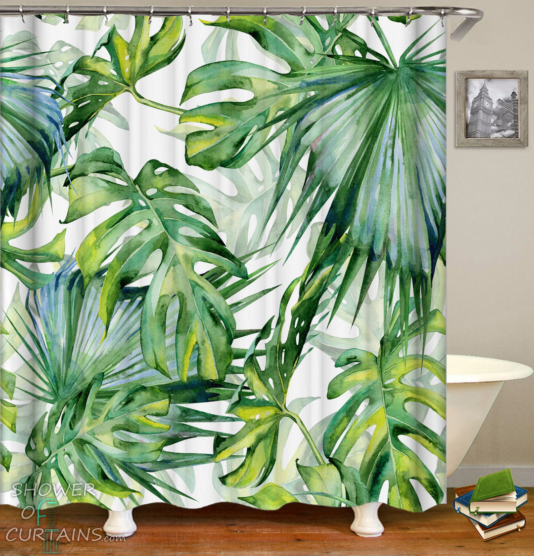 Tropical Grenn Leaves Shower Curtains Design of Green Spirit
