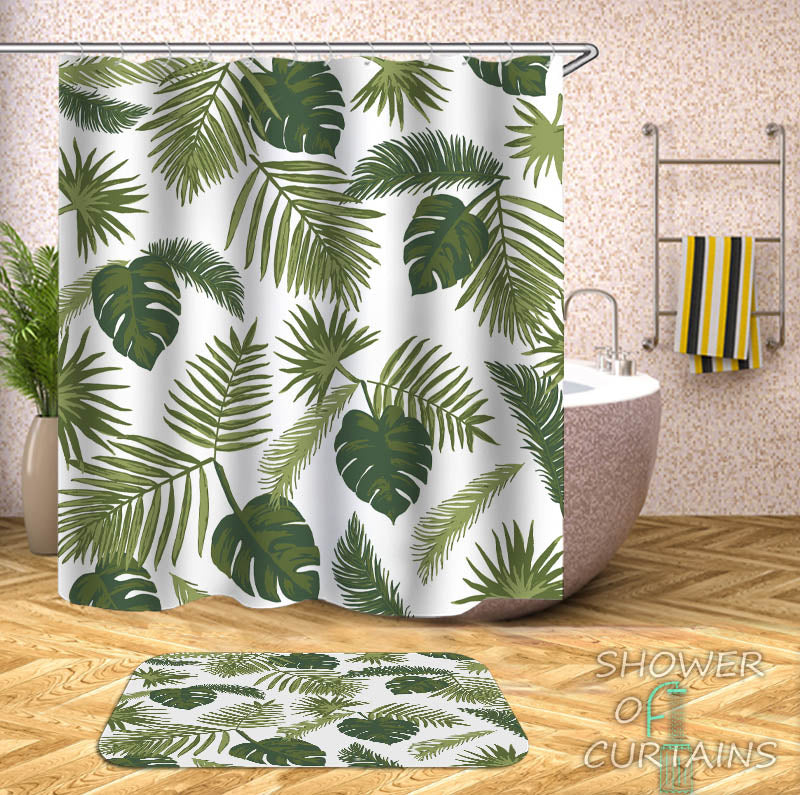 Tropical Shower Curtains - Modest Tropical Leaves Shower Curtain