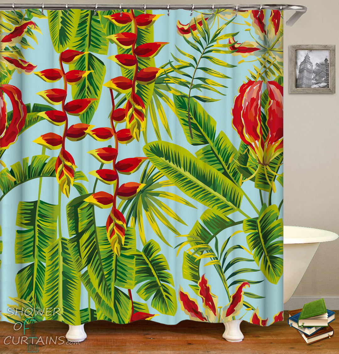 Tropical Shower Curtains - Red And Green Tropical