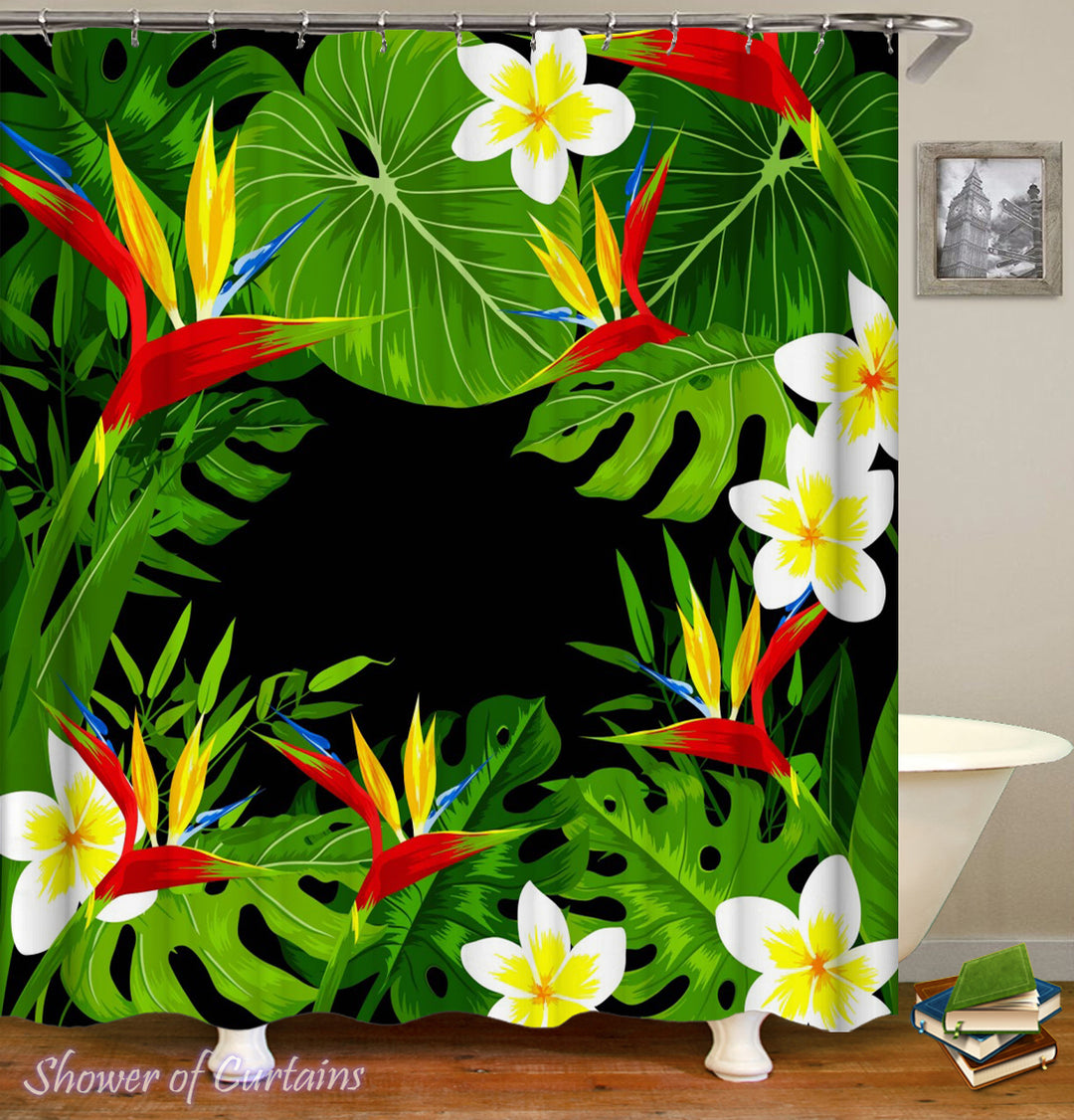 Tropical Shower Curtains - Tropical Flowers And Leaves