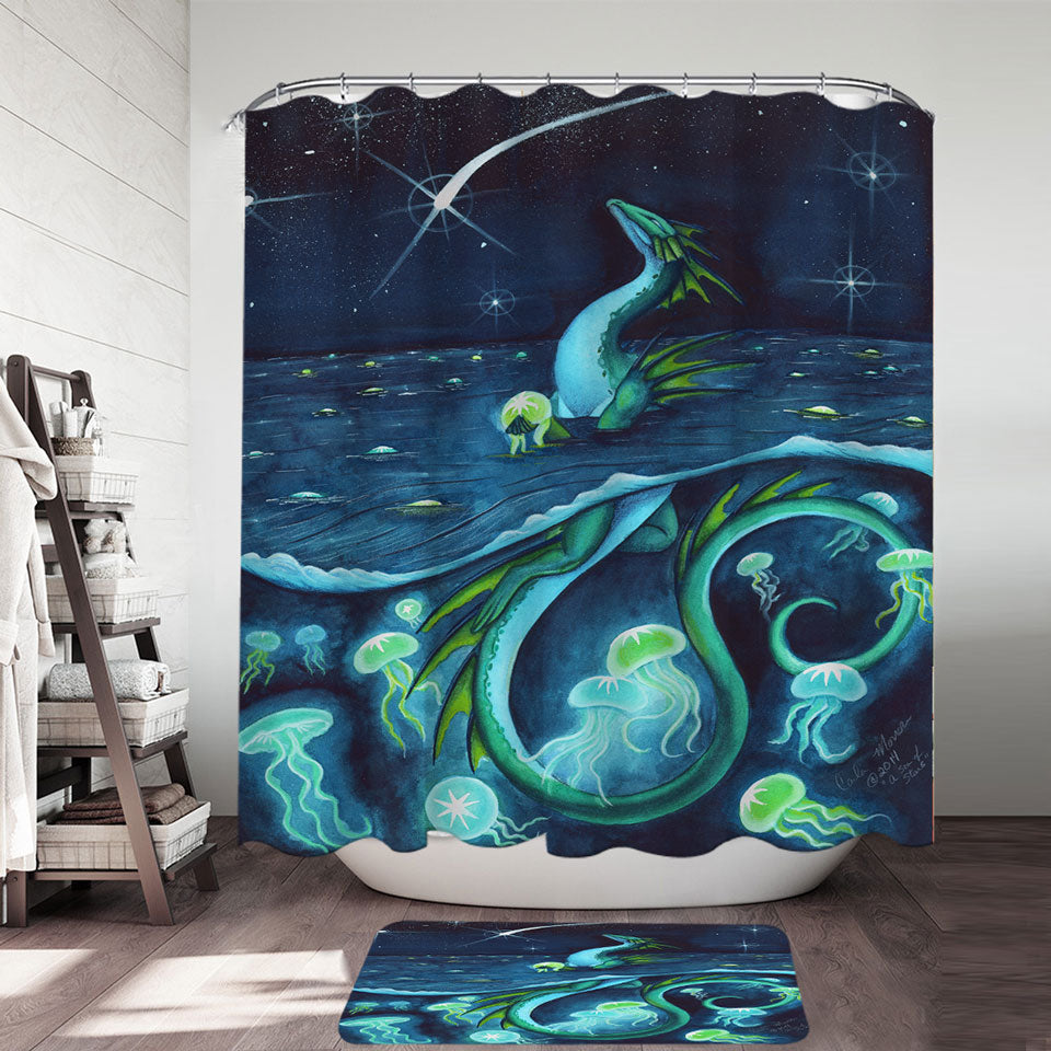 Underwater Shower Curtains Sea of Stars Jellyfish and Dragon