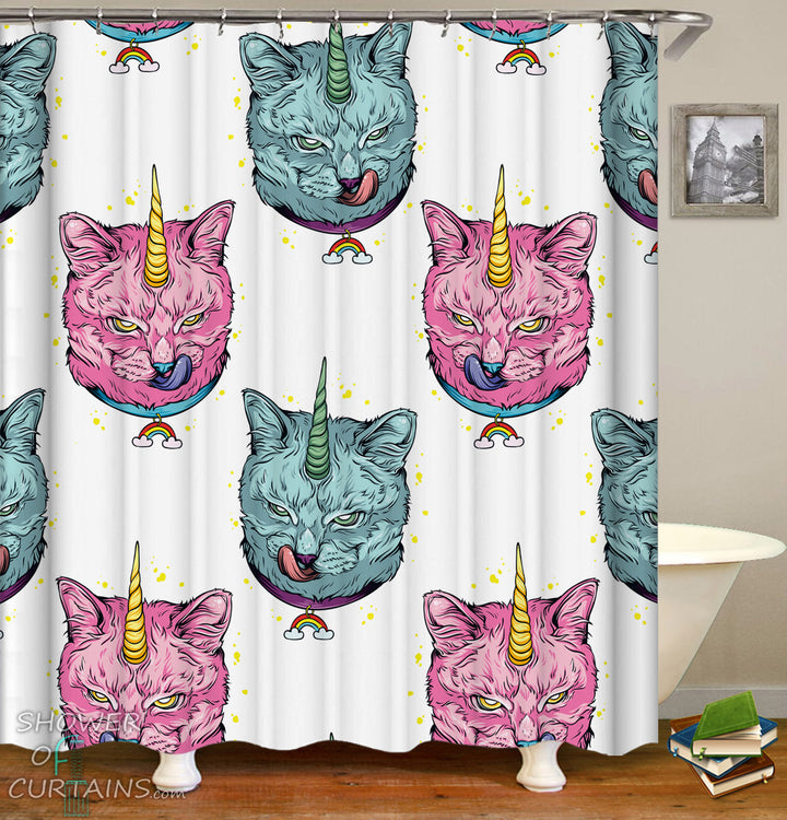 Unicorns Cats Shower Curtains - Wild Cat Unicorn