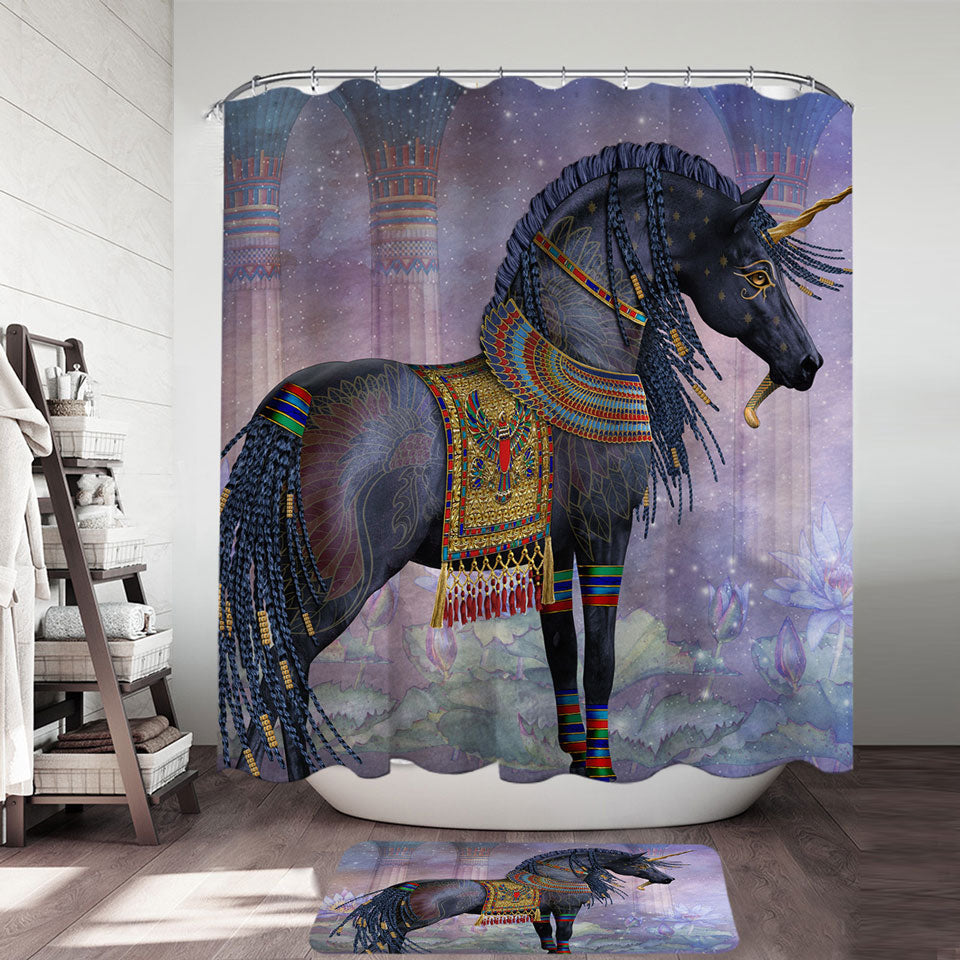 Water Lilies Black Horse Unique Shower Curtains