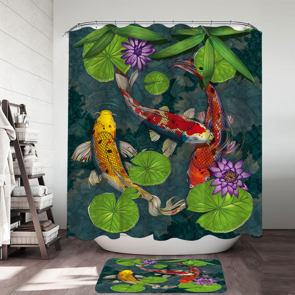 Water Lily Pond and Koi Fish Shower Curtain