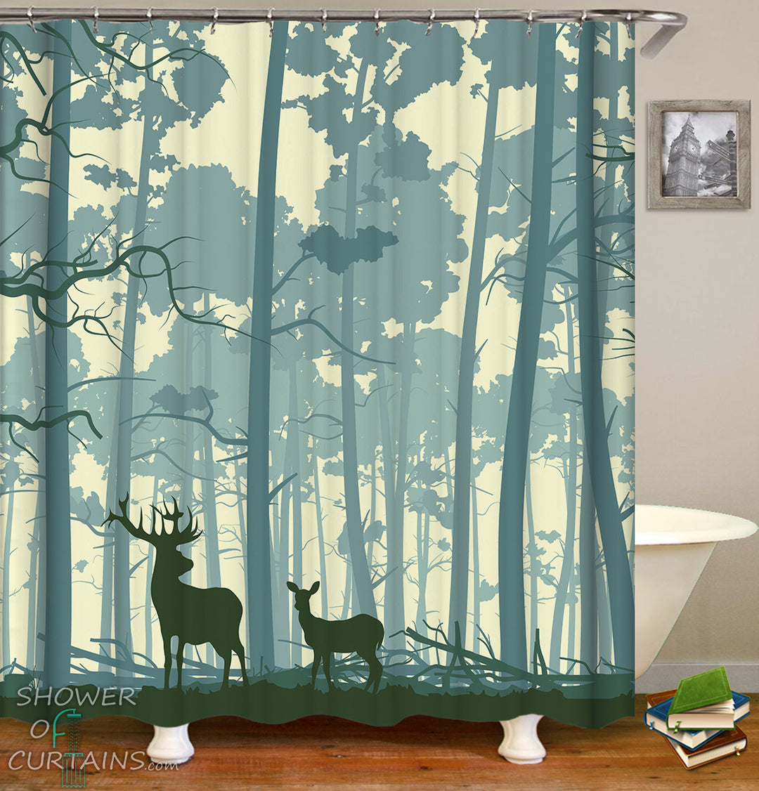 Wild Deer Shower Curtain - Forest Shower Curtain