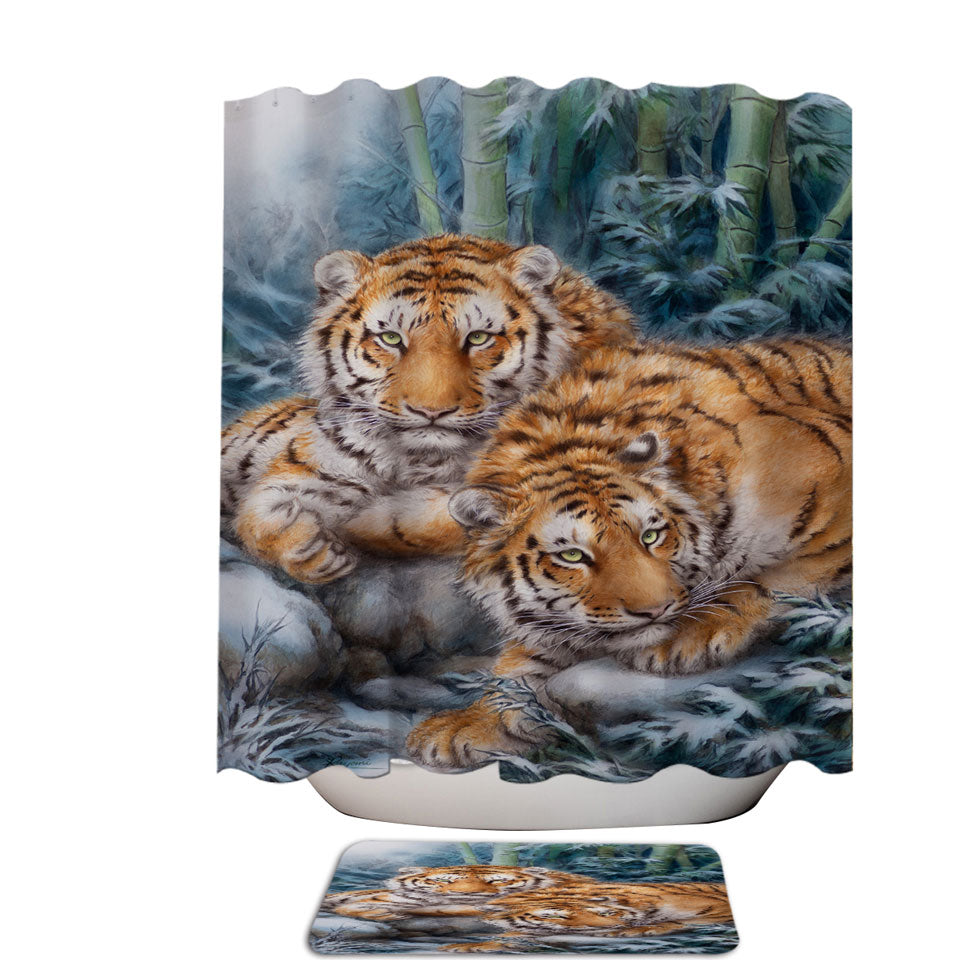 Winter Bamboos Wild Tigers Shower Curtains for Guys