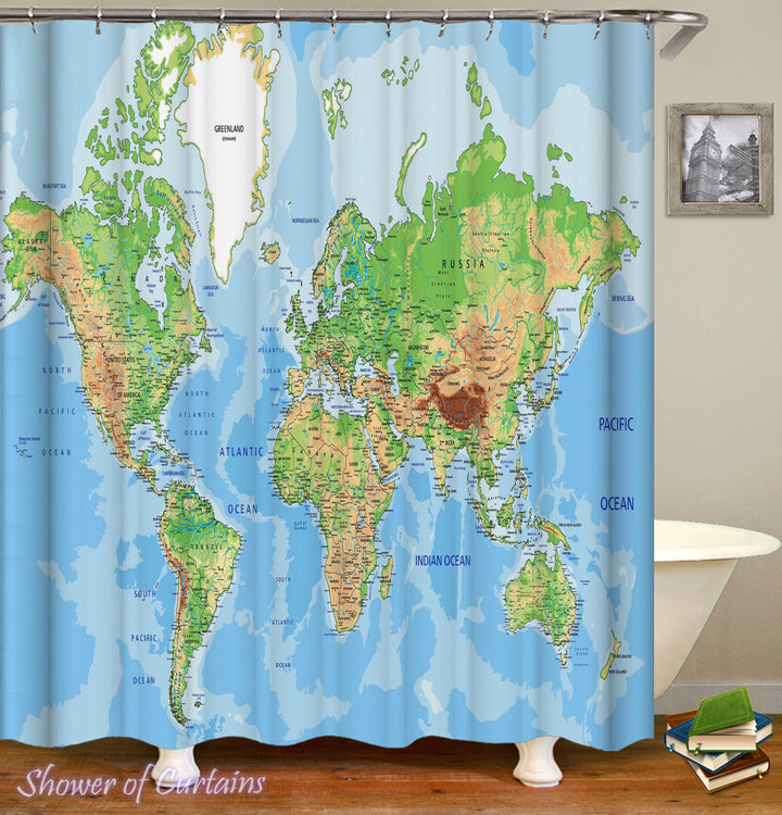 World Map Shower Curtain