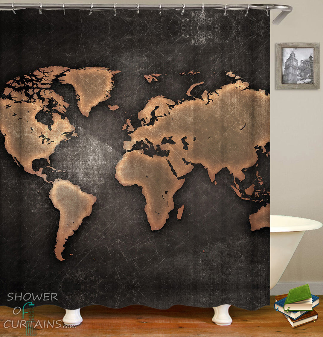 World Map Shower Curtain of Outlines World Map Blackboard
