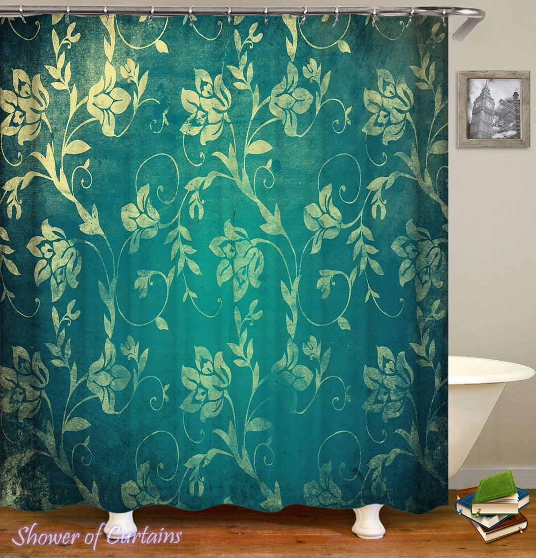 Yellow Flowers Over The Turquoise Shower Curtain