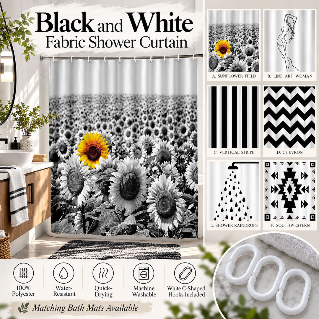 Black and White Fabric Shower Curtain