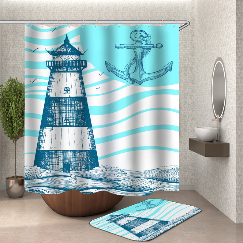 Lighthouse Shower Curtain - Nautical Themed Bathroom