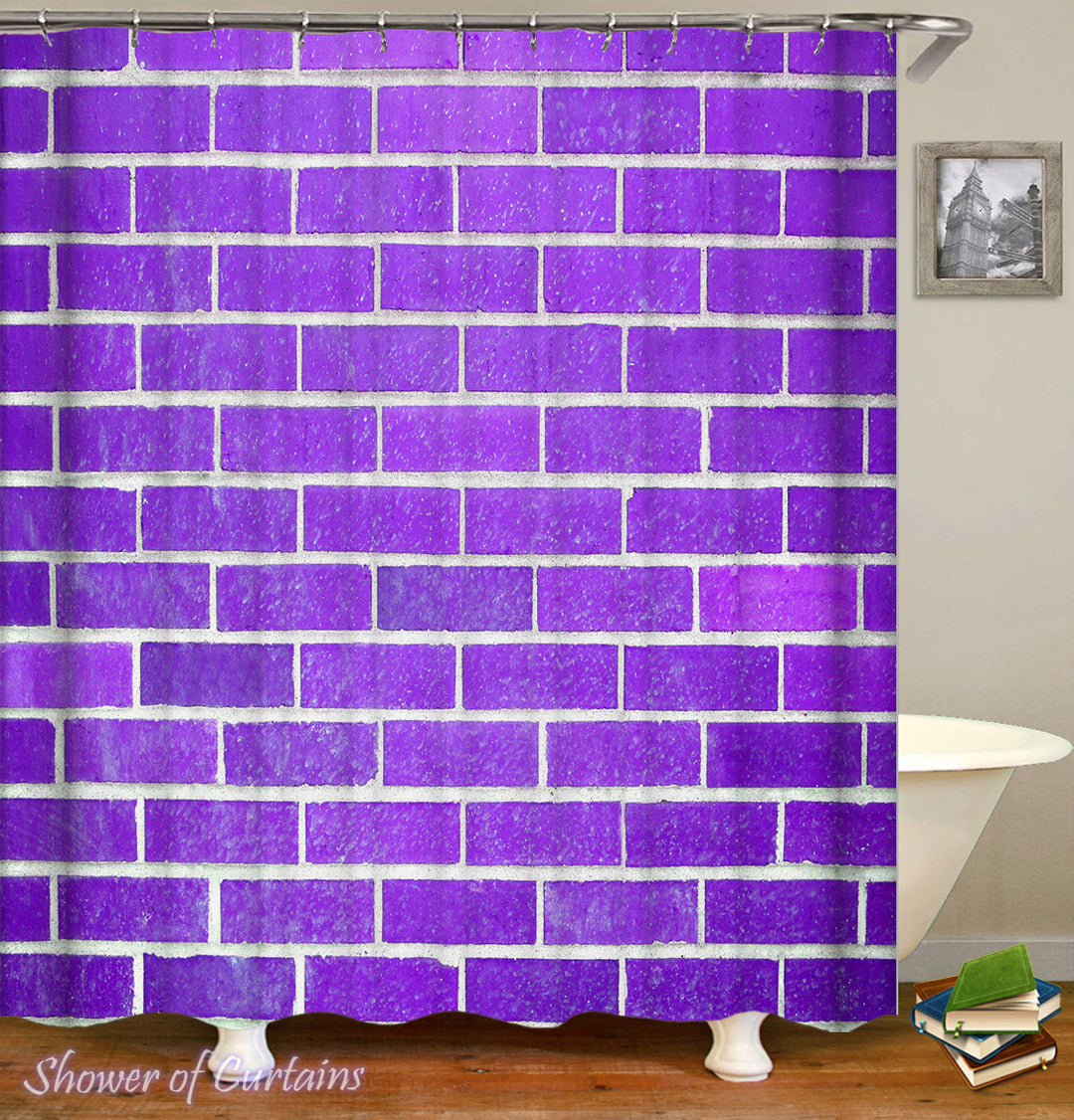 Purple Shower Curtain Blog Post Logo - of Purple Brick Wall