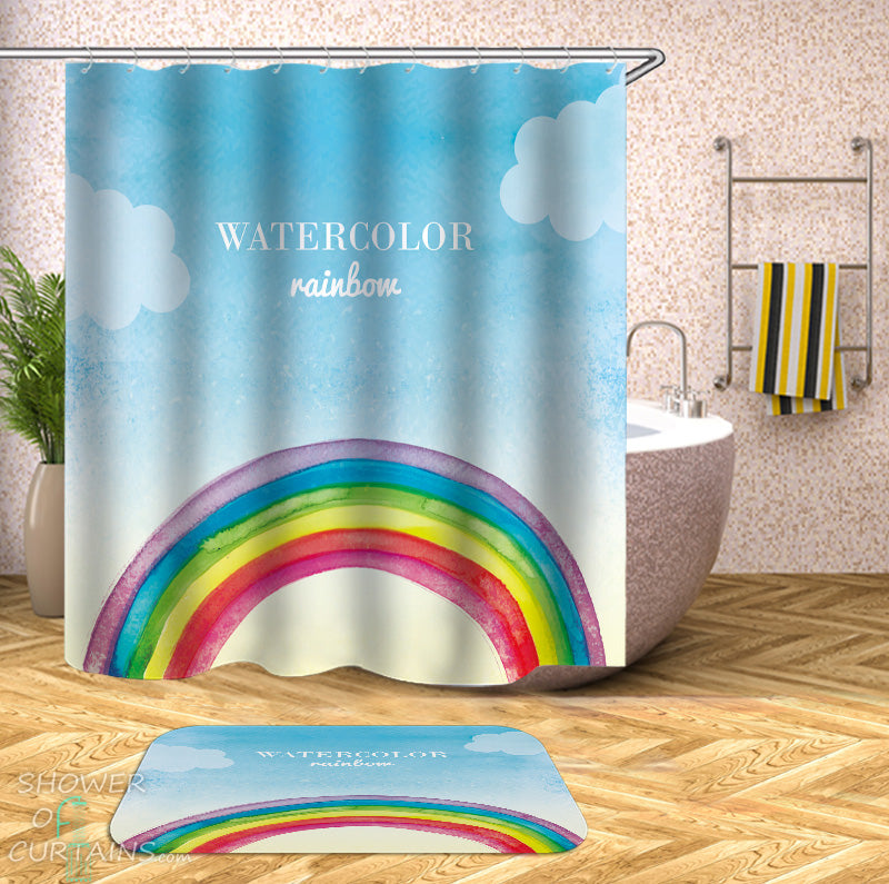 Rainbow Shower Curtain And Bath Mat Set