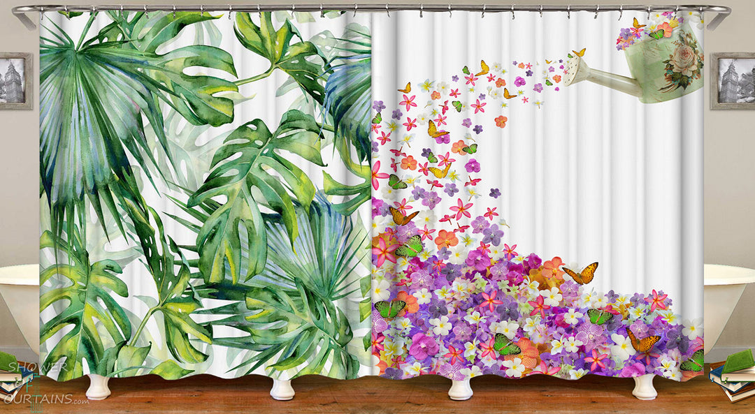 Shower Curtains Feature Green And Floral