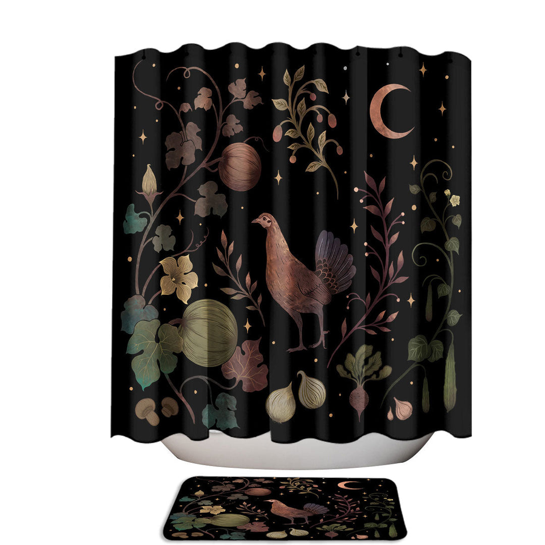 Autumn Fall Night Garden with Chicken Stall Shower Curtain