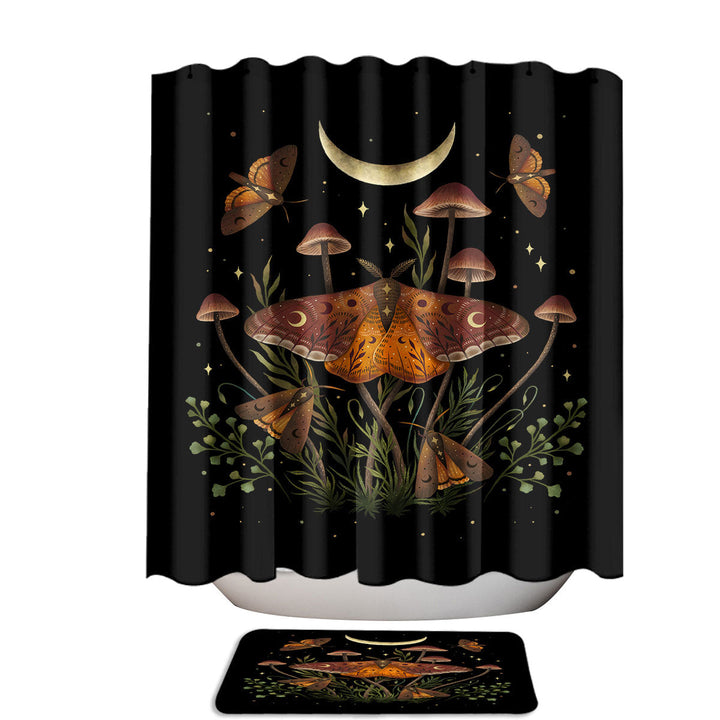 Autumn Mushrooms and Butterflies Under the Moon Shower Curtain