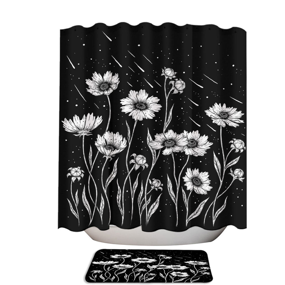 Black and White Cosmos Midnight Golden Waves Shower Curtain