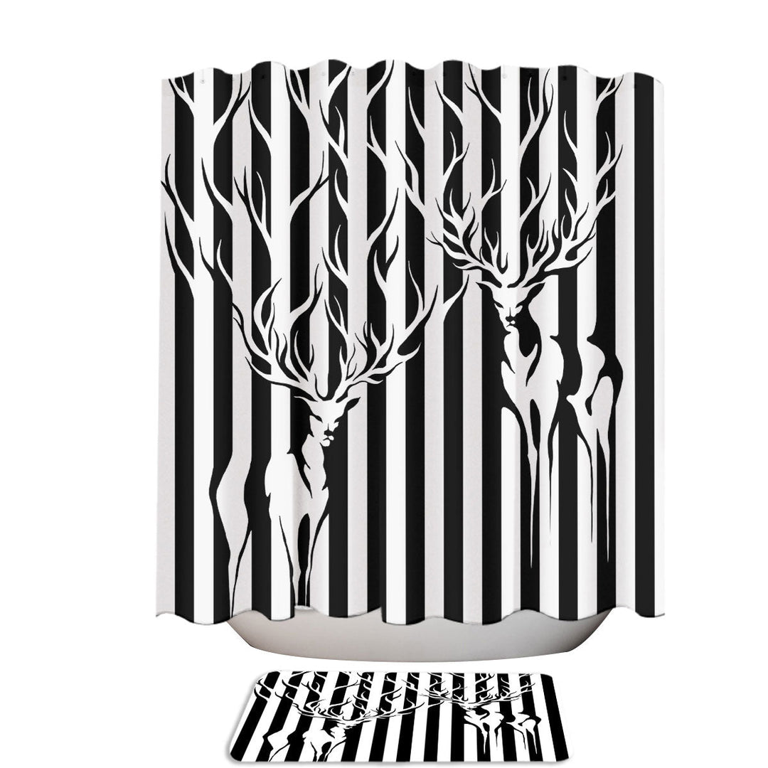 Black and White Deer in Stripes Unique Shower Curtains